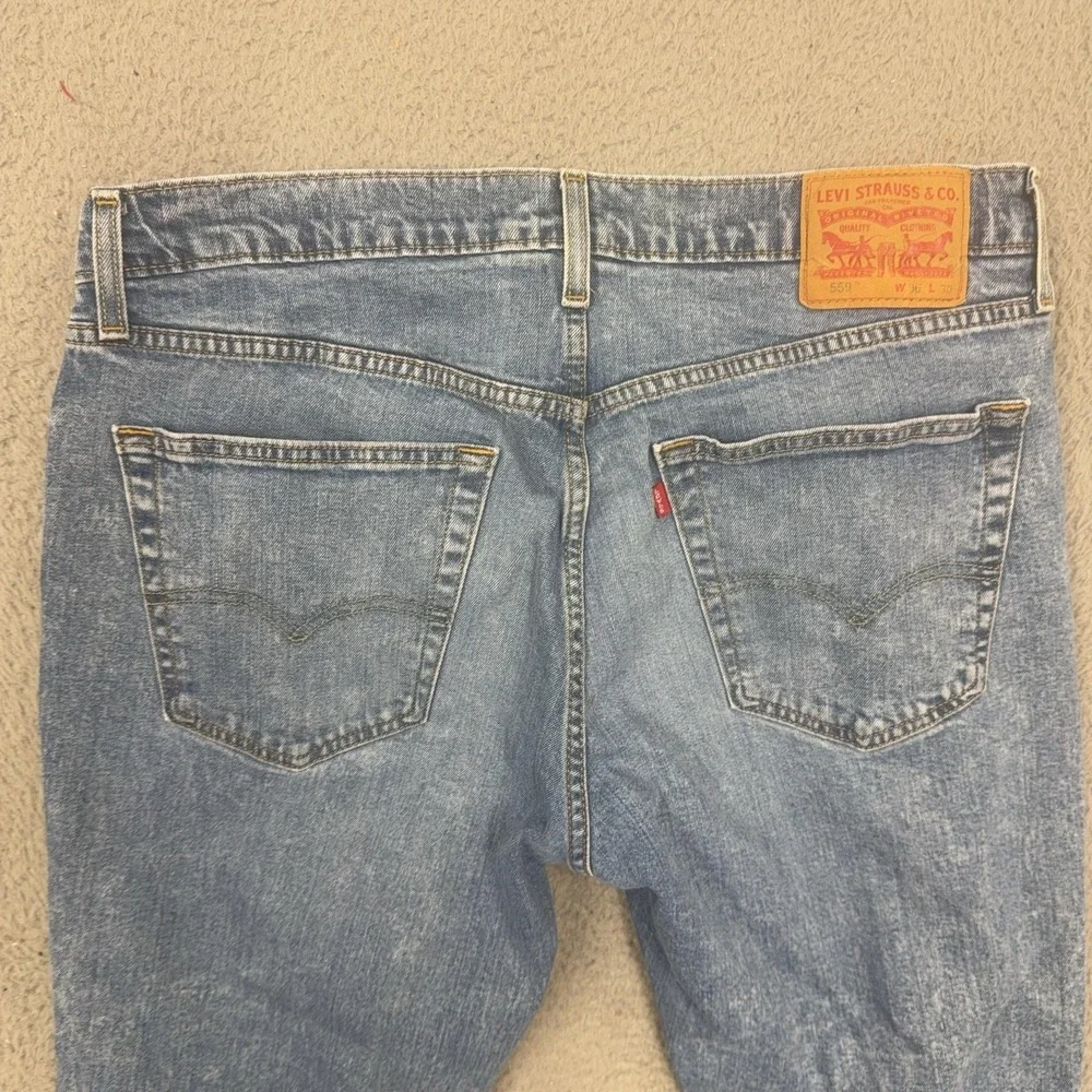 Levis 559 Jeans Mens 36x30 Light Wash Blue Relaxed Straight Stretch Denim